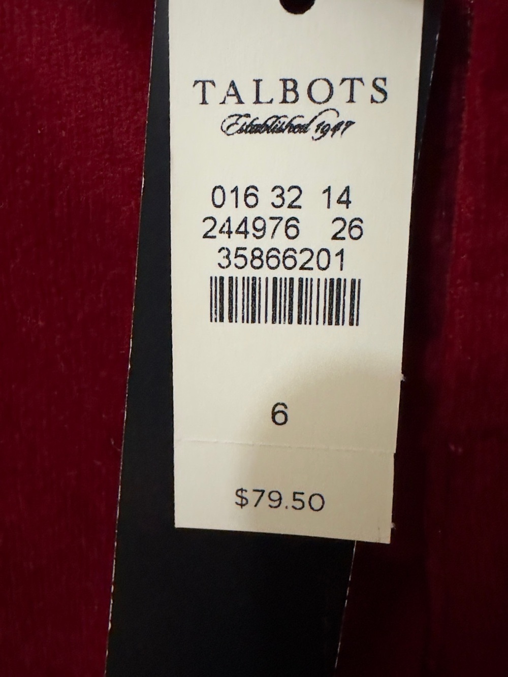 Talbots | NWT 98% Cotton Signature Wine Red     Velour Straight Leg Pants (sz 6) - Picture 12 of 14